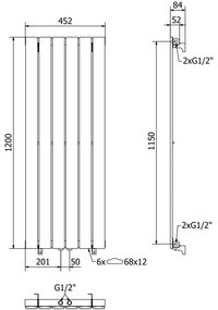Mexen Boston, vykurovacie teleso 1200 x 452 mm, 611 W, biela, W213-1200-452-00-20