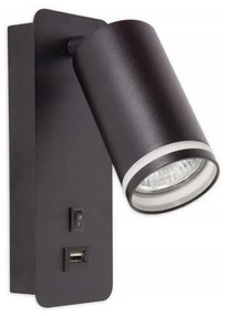 Illumaxx Nástenné bodové svietidlo s USB nabíjačkou 1xGU10/35W/230V čierna OS1295