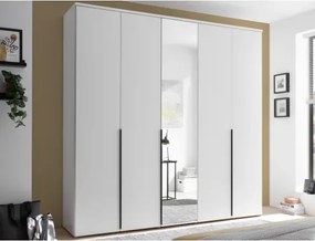 Šatníková skriňa so zrkadlom Kevo, 225 cm, biela%