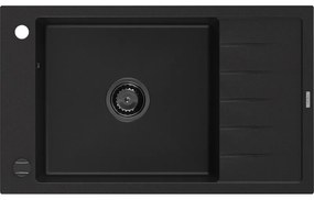 Mexen Elias, granitový drez granitový 795x480x200 mm, 1-komorový, čierna s čiernym sifónom, 6511791005-77-B