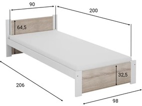 Posteľ IKAROS 90 x 200 cm, dub sonoma/sivá Rošt: S latkovým roštom, Matrac: Matrac COCO MAXI 20 cm