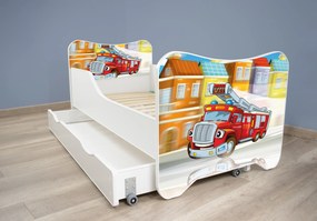 TOP BEDS Detská posteľ Happy Kitty 140x70 Požiarne autíčko so zásuvkou