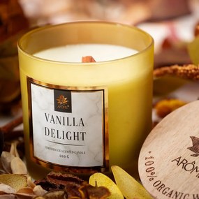 Arome Sójová sviečka Vanilla delight 400 g s dreveným knôtom a viečkom