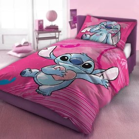 Bavlnené posteľné obliečky Stitch v ružovej farbe pre dievčatá - 100% bavlna - 70 x 90 cm + 140 x 200 cm