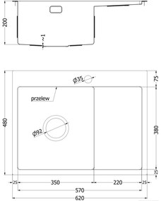 Mexen Exar, 1-komorový nerezový drez s odkvapkávačom, ľavý, 620 x 480 mm, čierna, vzor voština, 6431621005L-70HC