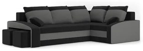 Rozkladacia rohová sedacia súprava s taburetkami GRANDE Čierna/sivá Pravá