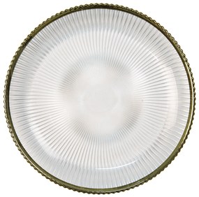 Sklenený dezertný rebrovaný tanier so zlatou linkou Pim - Ø20*2 cm