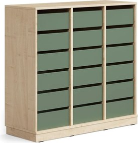 Úložná skrinka CASPER, 18 zásuviek, so soklom, breza/tmavozelená