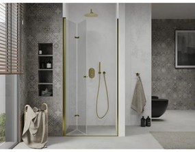 Mexen Lima, skladacie sprchové dvere do otvoru 90 x 190 cm, 6mm číre sklo, zlatý profil, 856-090-000-50-00