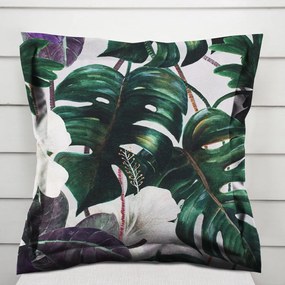 Biante Dekoračná obliečka na vankúš s lemom Leona LN-146 Tropické listy s kvetmi na režnom 60 x 60 cm