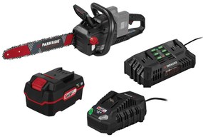 Parkside®  Aku reťazová píla Ppksa + Dvojitá nabíjačka na akumulátor + Rýchlonabíjačka akumulátora 20 V/4,5 A + Akumulátor 20 V/4Ah  (800011510)