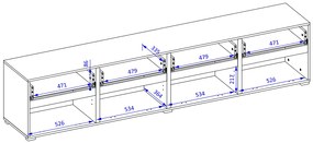 Moderný TV stolík Cross 225 cm - dub wotan / čierna