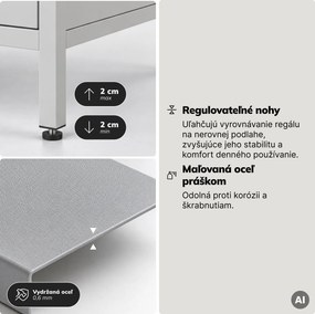 Regál so zásuvkami do kancelárie, na šanóny a dokumenty, otvorené police, kovový, sivý, 800x2200x400 mm: ARIEL