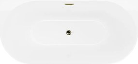 Mexen Oval Slim, voľne stojaca vaňa ku stene 170 x 80 cm, biela lesklá, zlatý lesklý prepad, 52661708000-50