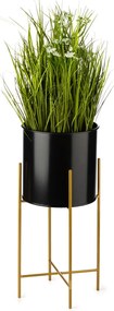 KOVOVÝ KVETINÁČ SO STOJANOM GLAMOUR 55X24 CM ČIERNA/ZLATÁ