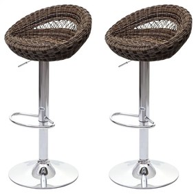 2x Barová stoličkaHWC-G26, polyratan / chróm - hnedá