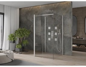 Mexen Omega, 3-stenný sprchovací kút s posuvnými dverami 100 (dvere) x 100 (stena) cm, 8mm číre sklo, chrómový profil, 825-100-100-01-00-3S