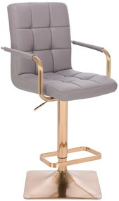 LuxuryForm Barová stolička VERONA GOLD na zlatej hranatej základni - šedá