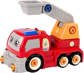 LEAN Toys Nákladné auto s výložníkom v kreslenom štýle na rozkrútenie – DIY, červené