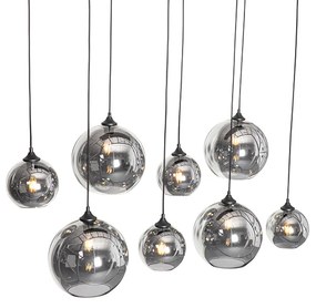 Art Deco závesné svietidlo čierne s dymovým sklom 8-svetlo - Sandra