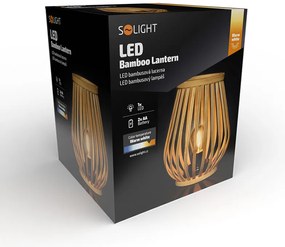 SOLIGHT Bambusový lampáš s LED žiarovkou, teplá biela, 2x AA, 20cm