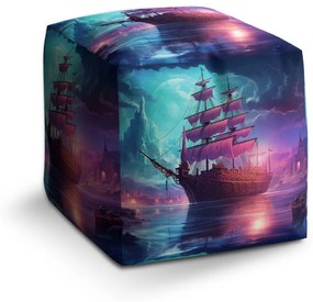 Sablio Taburet Cube Magická plachetnica pod mesiacom: 40x40x40 cm