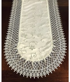 Luxusný béžový oválny obrus s jemnou vyšívkou a krajkou Šírka: 35 cm | Dĺžka: 70 cm