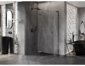 Mexen Lunar, L päťuholníkový sprchový kút naklápací doľava 100 x 90 cm, 8mm číre sklo, grafitový profil, 831L-100L-090P-95-00-L