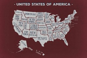 Obraz náučná mapa USA s bordovým pozadím Varianta: 90x60