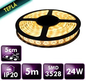 BERGE LED pásik - SMD 2835 - 5m 24W IP20 60LED/m 4,8W/m teplá biela s konektorom