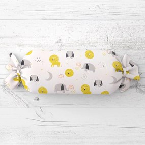 Biante Detský vankúš valec bonbon Sandra SA-649 Slony a levy na bielom 15x80 cm