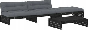 vidaXL 4-dielna sedacia súprava do záhrady, vankúše, čierna, drevo