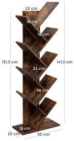 VASAGLE LBC11BX Polica na knihy v rustikálnom štýle - hnedá farba