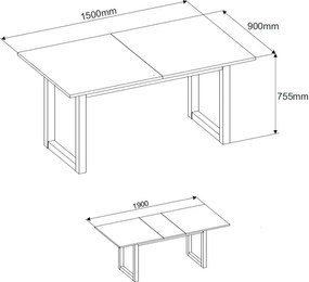 Rozkladací jedálenský stôl Seattle 150x90 cm, dub artisan/antracit