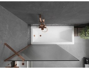 Mexen Next, vaňová zástena 1-krídlová 100 x 150 cm, fixné krídlo, 6 mm sklo s pruhmi, ružové zlato profil, 895-100-000-00-09-60