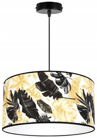 Závesné svietidlo Gold Flowers, 1x biele textilné tienidlo s kvetinovým vzorom, (výber z 2 farieb konštrukcie), (fi 40cm)