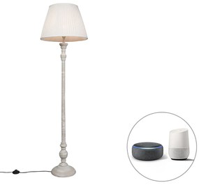 Smart vloerlamp grijs met witte plissé kap incl. Wifi A60 - Classico