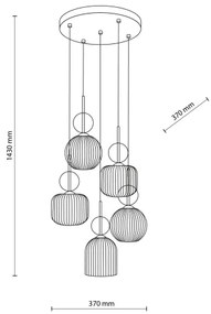 Luster na lanku SOPHIA 5xE14/10W/230V čierna/dýmová béžová