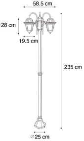 Klasická vonkajšia lampa čierna 235 cm 3-svetlo IP44 - Berta