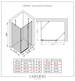 Cerano Marino, sprchovací kút 110(dvere) x 70(stena) x 190 cm, 6mm číre sklo, chrómový profil, CER-CER-422784