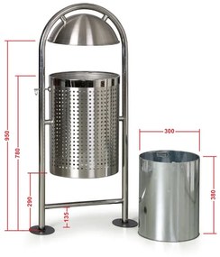 Vonkajší nerezový odpadkový kôš, 27 l, 460 x 320 x 1150 mm
