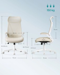 Ergonomická kancelárska stolička s nastaviteľnou výškou a sklápacími opierkami rúk, béžová