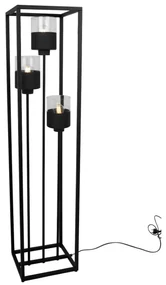 Stojacia lampa Roma Cage, 3x čierne/transparetné sklenené tienidlo v kovovom ráme