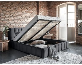 Sivá čalúnená dvojlôžková posteľ s úložným priestorom s roštom 180x200 cm Lamica – ELTAP