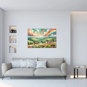 Obraz – Kone cválajúce krajinou (90x60 cm)