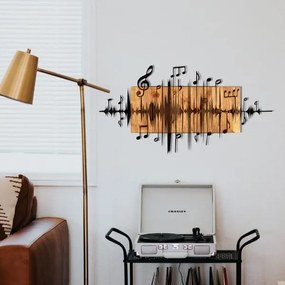 Nástenná dekorácia 90x47 cm noty drevo/kov