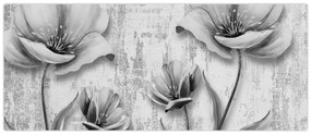 Obraz - Čiernobiele kvety na pozadí (120x50 cm)