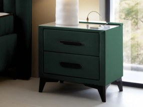 Nočný stolík s 2 zásuvkami Joy, tmavo zelená látka
