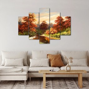 Obraz rieky v jesennej krajine, olejomaľba (150x105 cm)