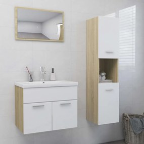 Súprava kúpeľňového nábytku biela a dub sonoma drevotrieska